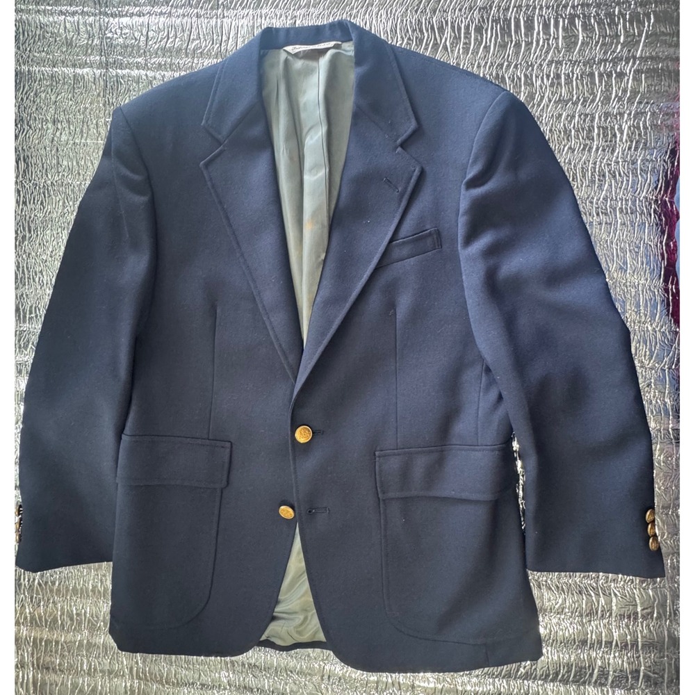 Stafford Mens Navy Blue Blazer Gold Crest Buttons 38S Tailored in USA 3129 51